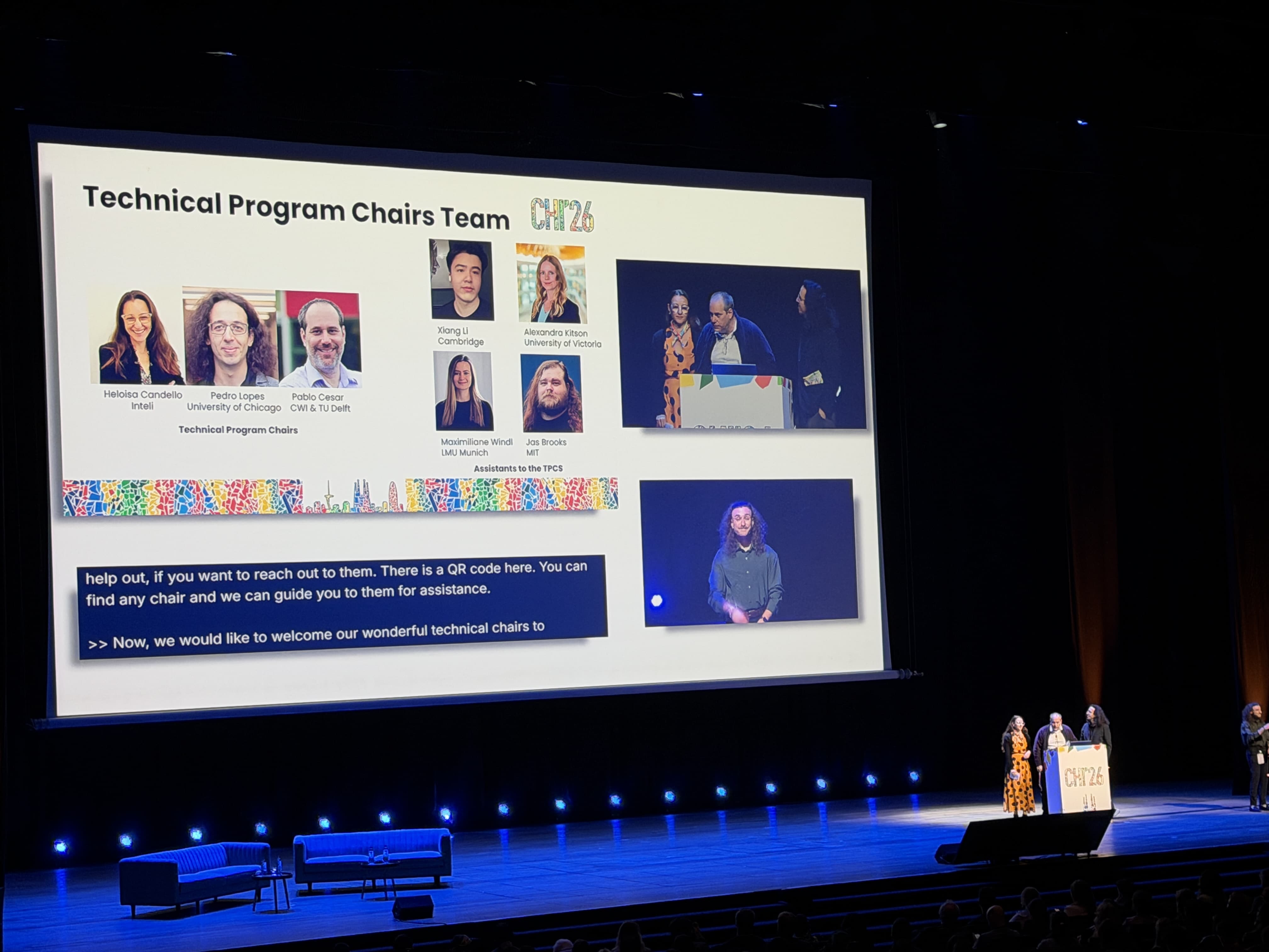 Pedro, Pablo and Heloisa opening the technical program of CHI in the plenary room.